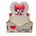 Cutie Aranjament Floral Lemn Mickey Minnie Mouse Cauv007