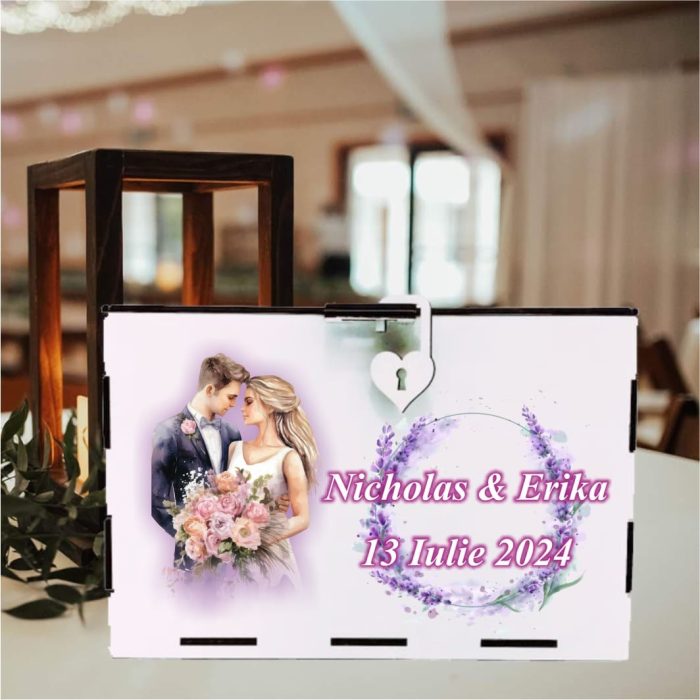 Cutie Dar Miri , Personalizata, Mov, Lemn, 30x20x20 cm, CDNUV005 - imagine 3