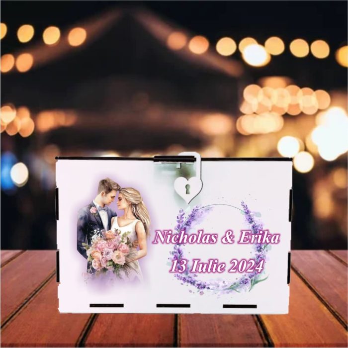Cutie Dar Miri , Personalizata, Mov, Lemn, 30x20x20 cm, CDNUV005 - imagine 2