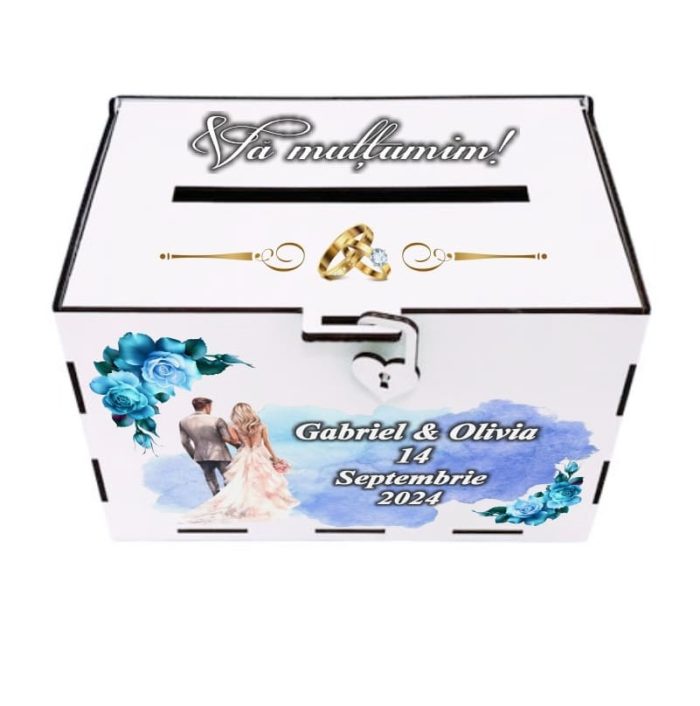 Cutie Dar Miri , Personalizata, Albastru, Lemn, 30x20x20 cm, CDNUV010 - imagine 1
