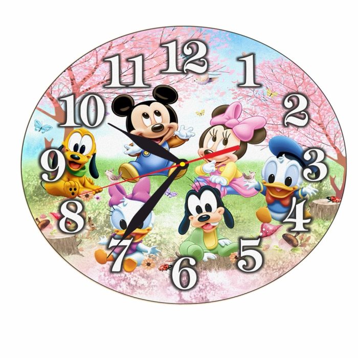 Ceas Disney, Mickey Mouse, Minnie Mouse, Donald, Pluto, Goofy, Lemn, 40 cm, CSDUV061 - imagine 4