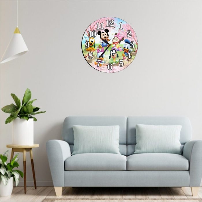Ceas Disney, Mickey Mouse, Minnie Mouse, Donald, Pluto, Goofy, Lemn, 40 cm, CSDUV061 - imagine 2