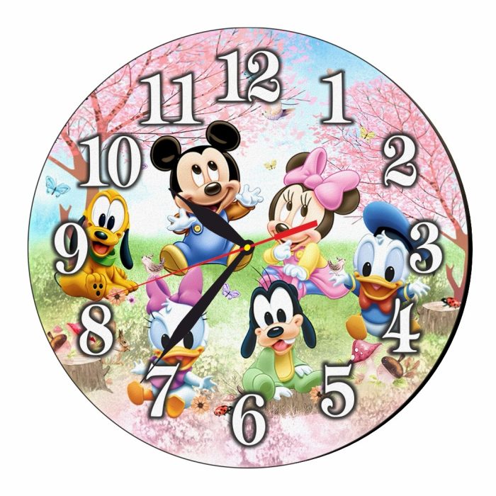 Ceas Disney, Mickey Mouse, Minnie Mouse, Donald, Pluto, Goofy, Lemn, 40 cm, CSDUV061 - imagine 1
