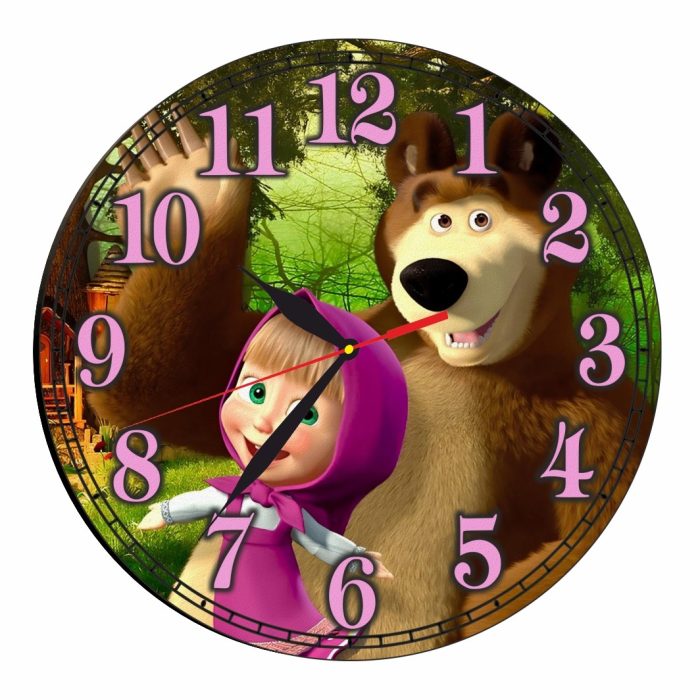 Ceas Disney, Masha si Ursul, Lemn, 40 cm, CSDUV067 - imagine 1