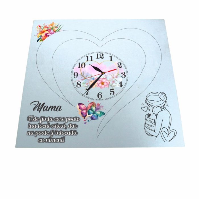 Ceas baza licheni, personalizat pentru mama, Lemn, 40x40cm, CSMUV009 - imagine 4