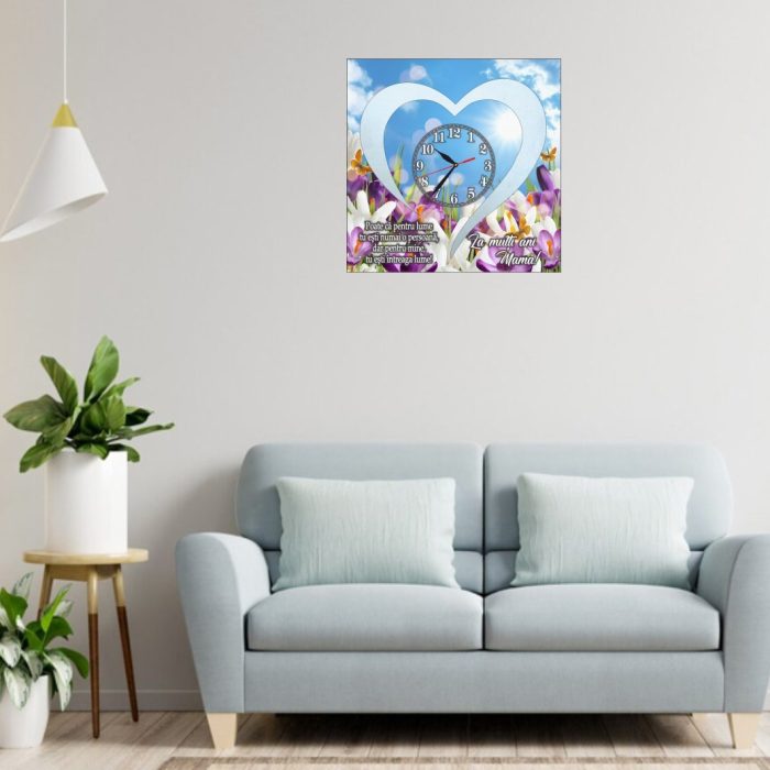 Ceas baza licheni, personalizat pentru mama, Lemn, 40x40cm, CSMUV016 - imagine 2