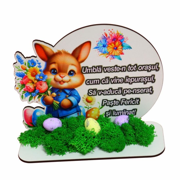 Decoratiune cu licheni, Paste, Lemn, 18×15 cm, DCPUV004 - imagine 4