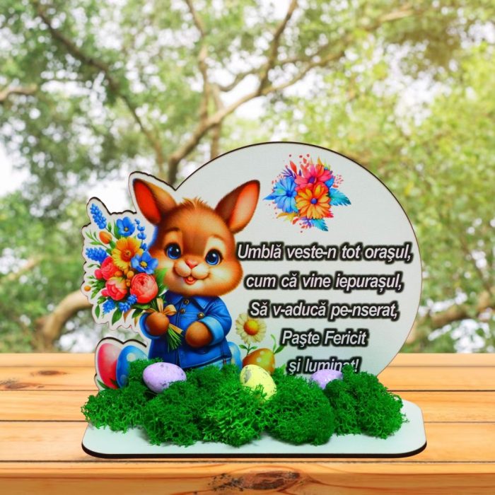 Decoratiune cu licheni, Paste, Lemn, 18×15 cm, DCPUV004 - imagine 3