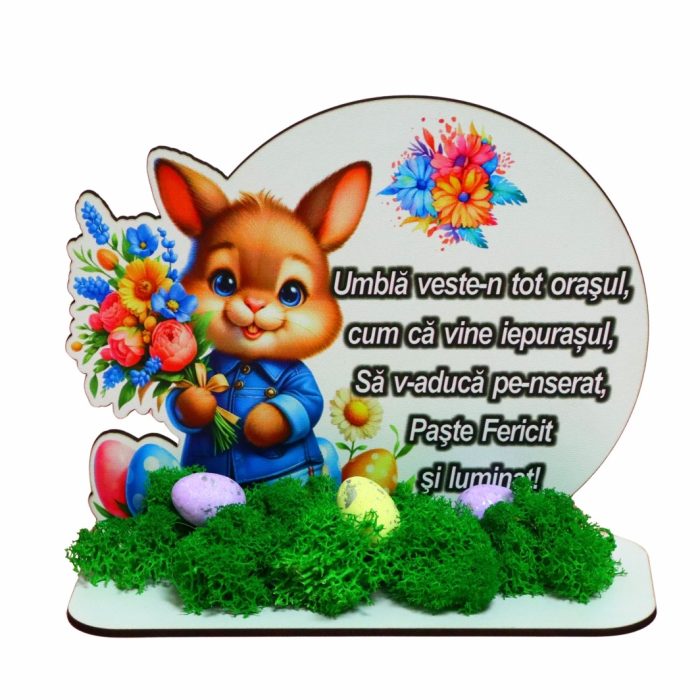 Decoratiune cu licheni, Paste, Lemn, 18×15 cm, DCPUV004 - imagine 1