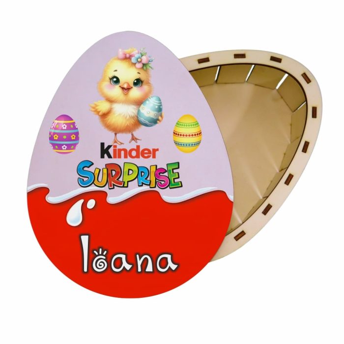 Cutie cadou de Paste Ou Kinder Surprise, Personalizata, Lemn, Multicolor, OKPUV006 - imagine 2