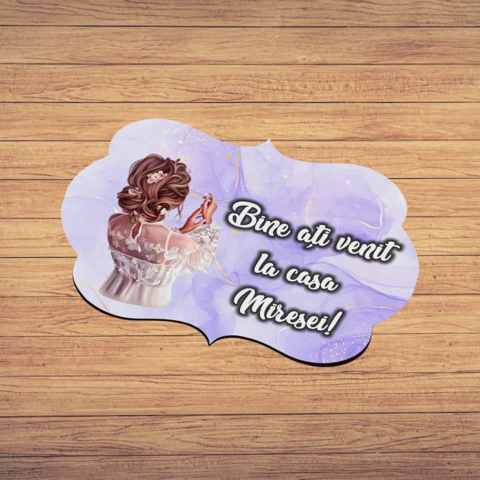 Pancarta Bine Ati Venit la casa Miresei, Nunta, Mov, 40x31cm, PBUV004 - imagine 5