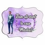 Pancarta Bine Ati Venit la casa Mirelui, Nunta, Mov, 40x31cm, PBUV008