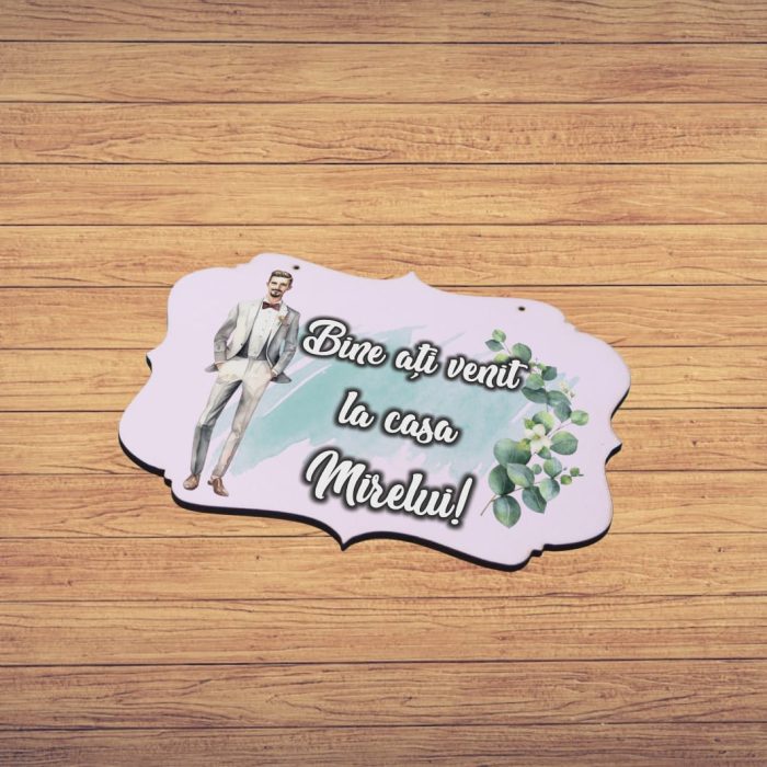 Pancarta Bine Ati Venit la casa Mirelui, Nunta, Verde, 40x31cm, PBUV011 - imagine 5