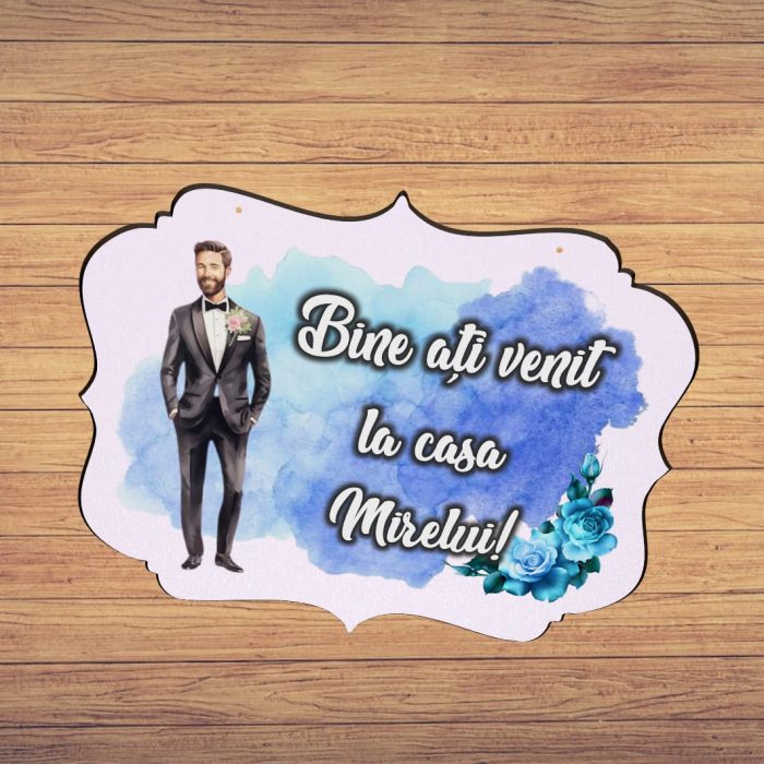 Pancarta Bine Ati Venit la casa Mirelui, Nunta, Albastru, 40x31cm, PBUV017 - imagine 5