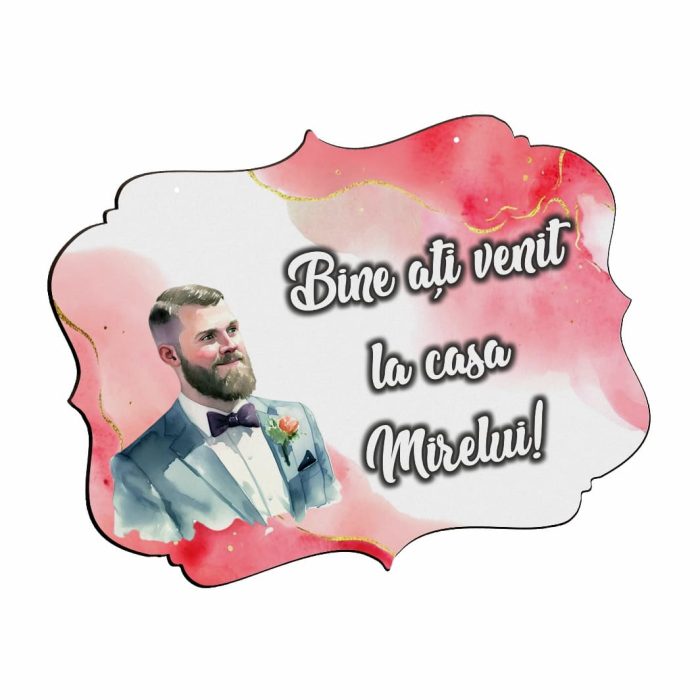 Pancarta Bine Ati Venit la casa Mirelui, Nunta, Rosu, 40x31cm, PBUV020 - imagine 3