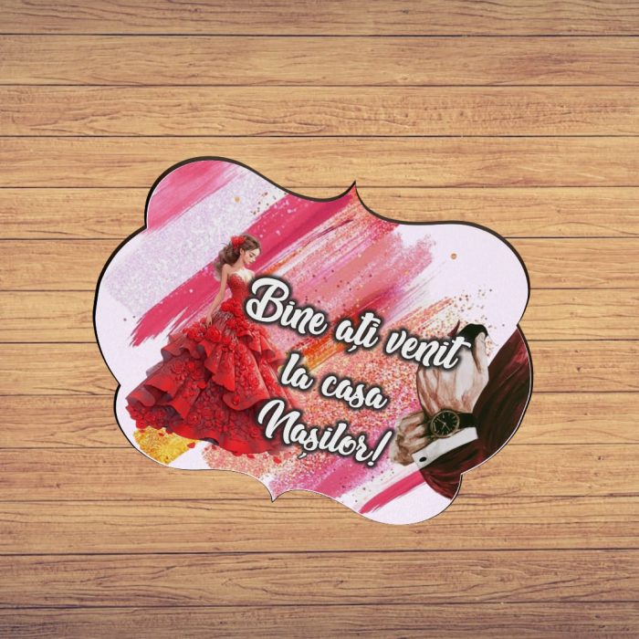 Pancarta Bine Ati Venit la casa Nasilor, Nunta, Rosu, 40x31cm, PBUV024 - imagine 5