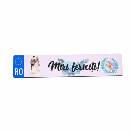 Set 2 Placute Numar Masina, Miri, Albastru, Nunta, Lemn, 52x11cm, PMNUV007