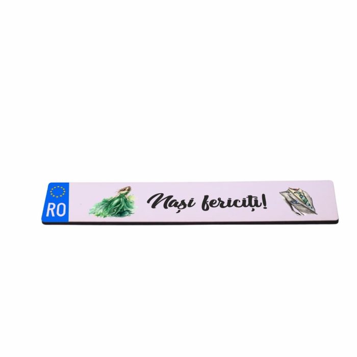Set 2 Placute Numar Masina, Nasi, Verde, Nunta, Lemn, 52x11cm, PMNUV014 - imagine 3