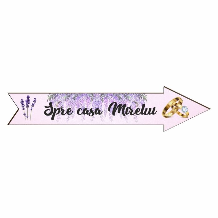 Pancarta Spre casa Mirelui, Nunta, Mov, 46x14 cm, PSNUV011 - imagine 1