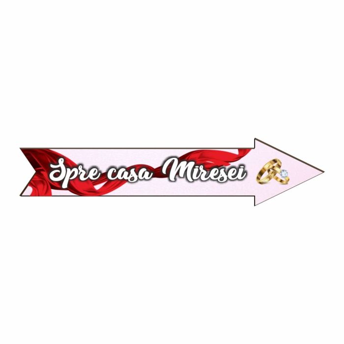 Pancarta Spre casa Miresei, Nunta, Rosu, 46x14 cm, PSNUV013 - imagine 1