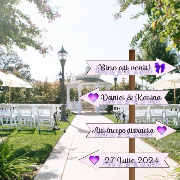 Set Pancarte Bine ati venit, Nunta, Personalizata, Mov, 46x14 cm, PSNUV016 - imagine 2