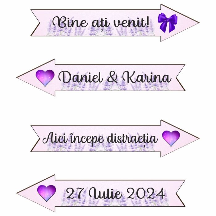 Set Pancarte Bine ati venit, Nunta, Personalizata, Mov, 46x14 cm, PSNUV016 - imagine 1