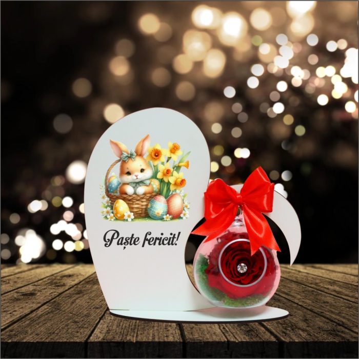 Decoratiune cu licheni si trandafir criogenat rosu, Paste, Lemn, 20x19 cm, SPGPUV010 - imagine 5