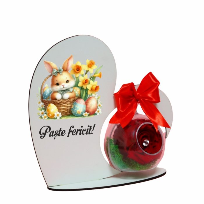 Decoratiune cu licheni si trandafir criogenat rosu, Paste, Lemn, 20x19 cm, SPGPUV010 - imagine 4