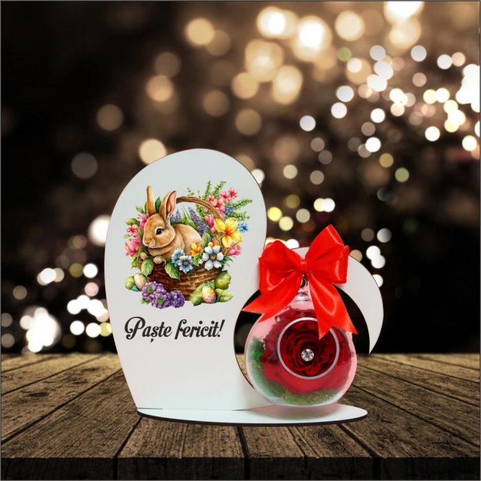 Decoratiune cu licheni si trandafir criogenat rosu, Paste, Lemn, 20x19 cm, SPGPUV012 - imagine 5