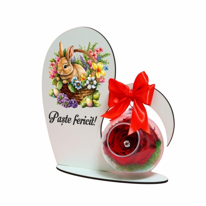Decoratiune cu licheni si trandafir criogenat rosu, Paste, Lemn, 20x19 cm, SPGPUV012 - imagine 3