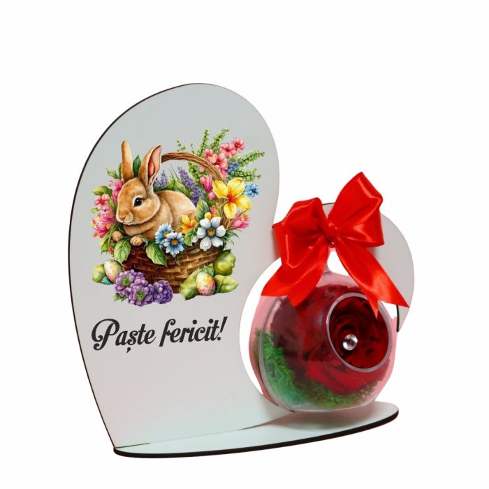 Decoratiune cu licheni si trandafir criogenat rosu, Paste, Lemn, 20x19 cm, SPGPUV012 - imagine 4