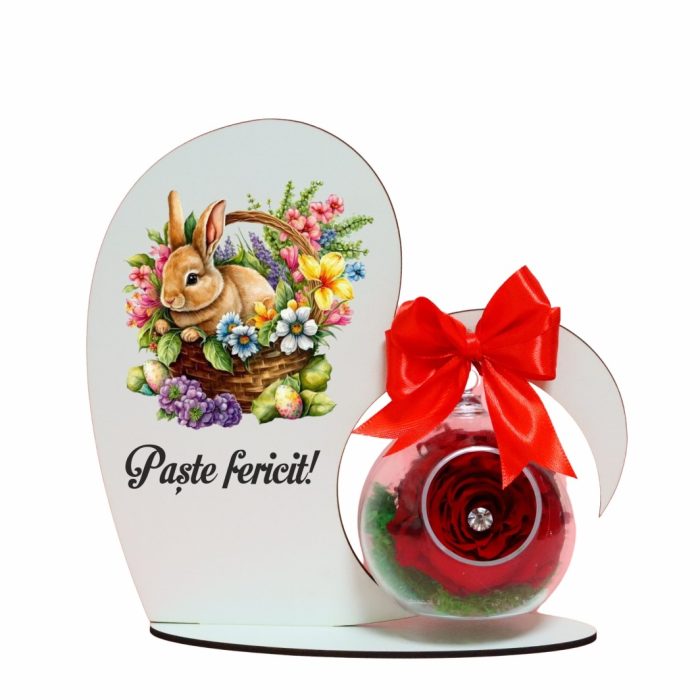 Decoratiune cu licheni si trandafir criogenat rosu, Paste, Lemn, 20x19 cm, SPGPUV012 - imagine 1