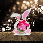 Decoratiune cu licheni si trandafir criogenat roz, Paste, Iepure, Lemn, 23x18 cm, SPGPUV013 - imagine 4
