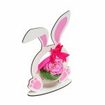 Decoratiune cu licheni si trandafir criogenat roz, Paste, Iepure, Lemn, 23x18 cm, SPGPUV013 - imagine 5
