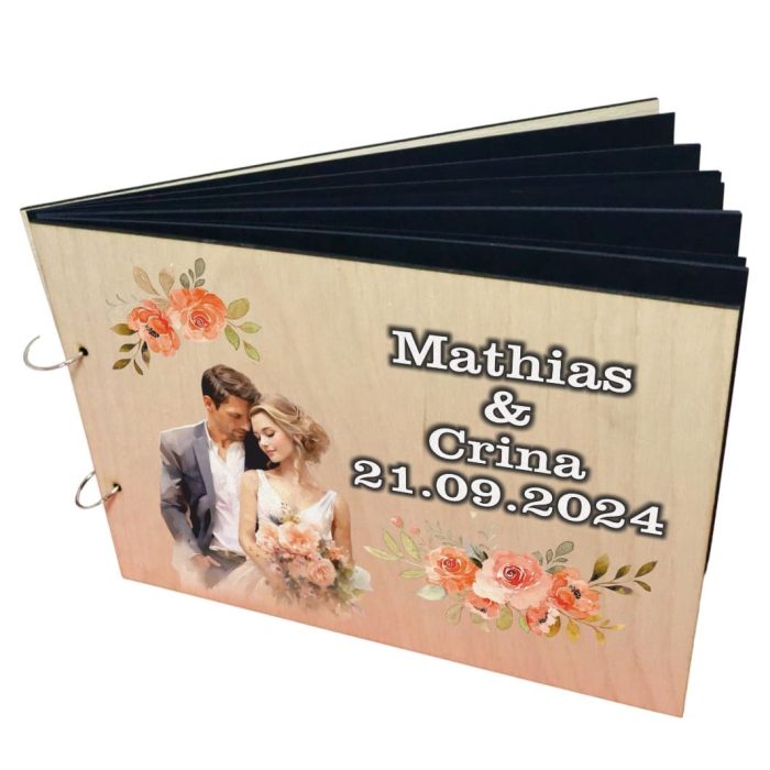 Album Foto Coperta Lemn, Guest Book, Nunta, Piersica, 21x30 cm CANUV006 - imagine 1