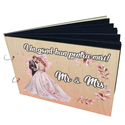 Album Foto Coperta Lemn, Guest Book, Nunta, Roz, 21x30 cm CANUV013