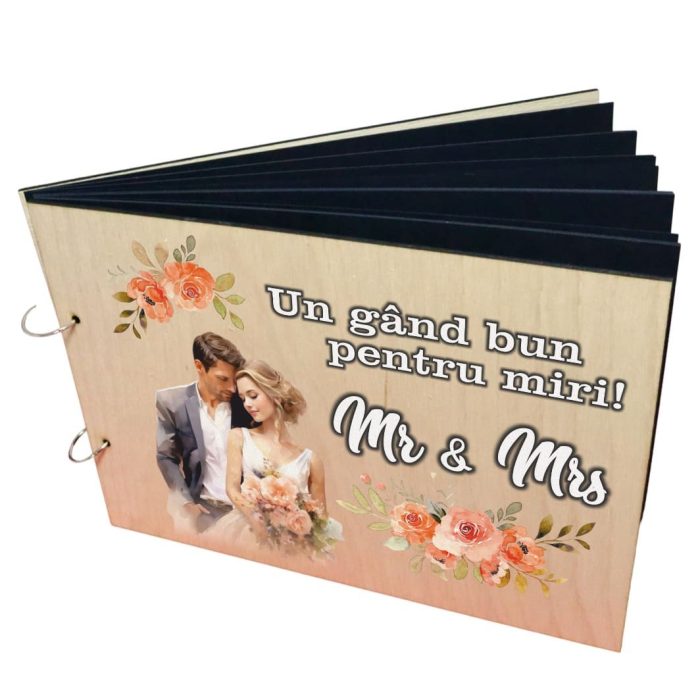 Album Foto Coperta Lemn, Guest Book, Nunta, Piersica, 21x30 cm CANUV014 - imagine 1
