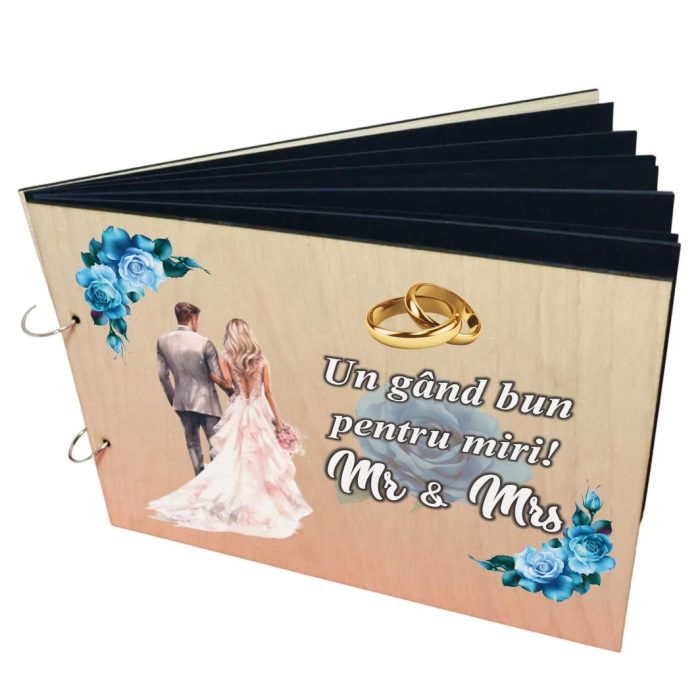 Album Foto Coperta Lemn, Guest Book, Nunta, Albastru, 21x30 cm CANUV015 - imagine 1