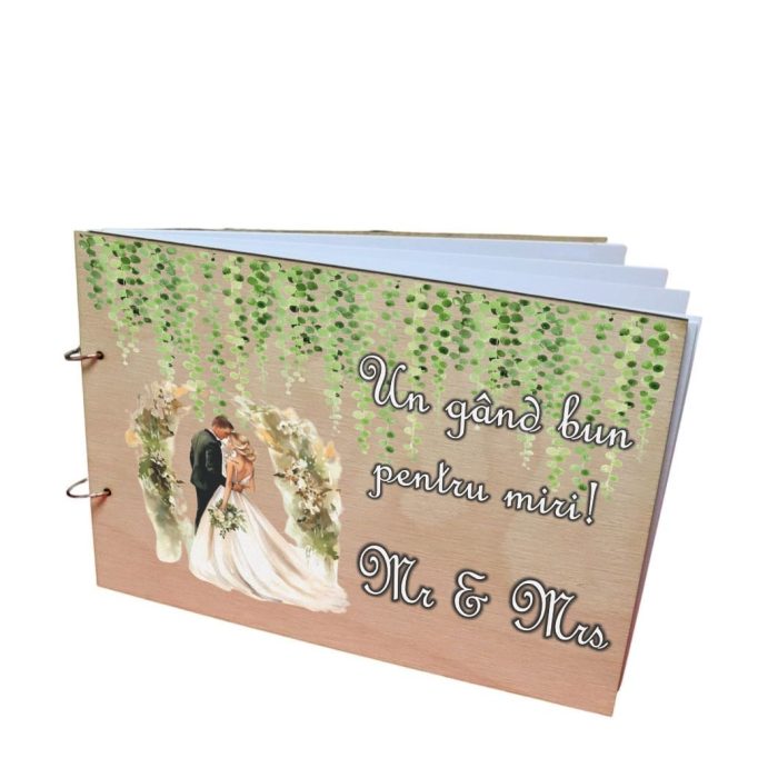 Album Foto Coperta Lemn, Guest Book, Nunta, Verde, 21x30 cm CANUV016 - imagine 2