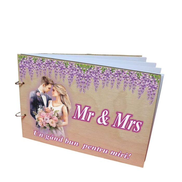 Album Foto Coperta Lemn, Guest Book, Nunta, Mov, 21x30 cm CANUV017 - imagine 2