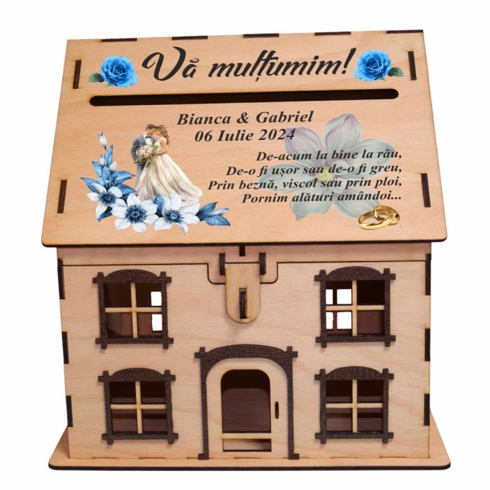 Cutie Dar, Tip Casa, Personalizata, Albastru, Lemn, 30x30 cm, CDNUV025 - imagine 2