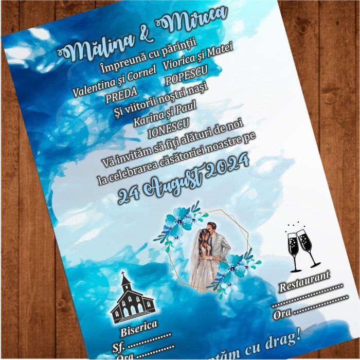 Invitatie Nunta, Model INC001, A5, Albastru - imagine 5