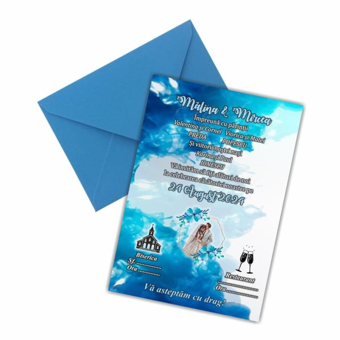 Invitatie Nunta, Model INC001, A5, Albastru - imagine 1