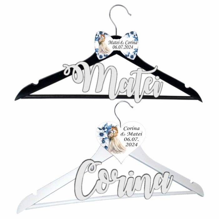 Set Umerase Personalizate, Nunta, Alb Negru, UNUV003 - imagine 5