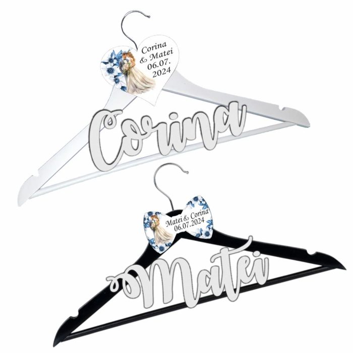 Set Umerase Personalizate, Nunta, Alb Negru, UNUV003 - imagine 2