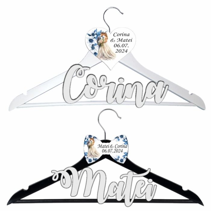 Set Umerase Personalizate, Nunta, Alb Negru, UNUV003 - imagine 1