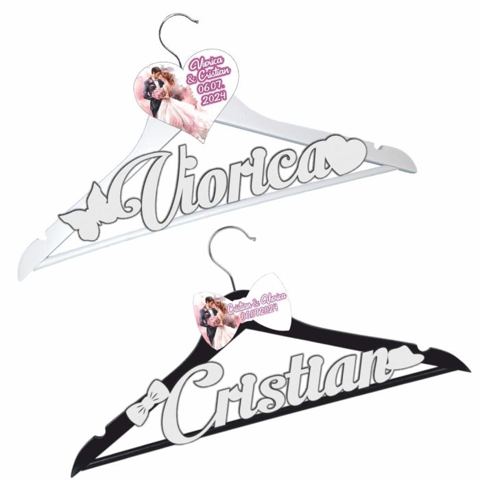 Set Umerase Personalizate, Nunta, Alb Negru, UNUV020 - imagine 2