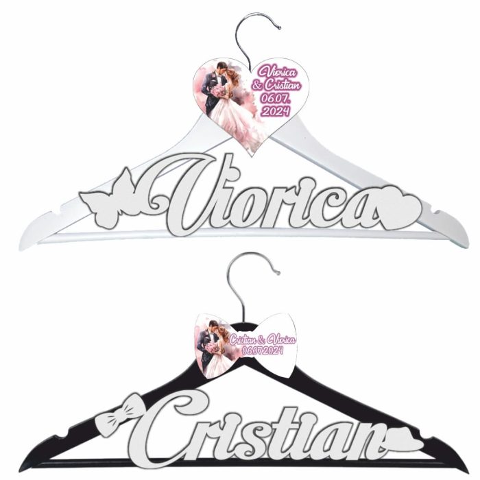 Set Umerase Personalizate, Nunta, Alb Negru, UNUV020 - imagine 1