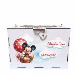 Cutie de bani pentru botez, Personalizata, Rosu, Mickey Mouse, Lemn, 30x20x20 cm, CDBUV002 - imagine 2