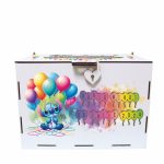 Cutie de bani pentru botez, Personalizata, Multicolor, Stitch, Lemn, 30x20x20 cm, CDBUV005 - imagine 2